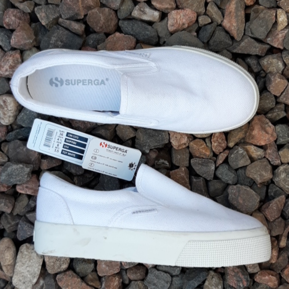 New superga white slip on platform sneakers sz 6